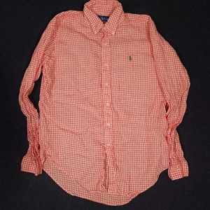 Polo Ralph Lauren Linen Shirt Large Orange Check Long Sleeve Camp Hiking Pony - Picture 1 of 13
