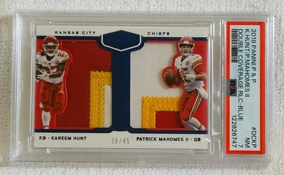2018 PANINI /45 PATRICK MAHOMES HUNT DOUBLE COVERAGE BLUE PATCH DCKP PSA 7 - Image 1 of 3