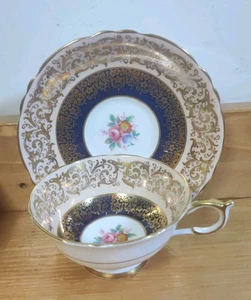 Vintage 1940s Paragon Cup & Saucer Boquet w/Blue & Gold Gilt Made in England - Picture 1 of 10