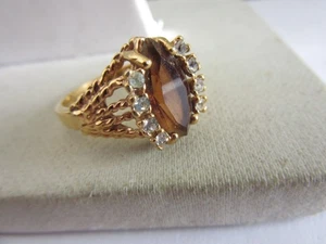 14kt electroplated brown and white rhinestone ring size 9 - Picture 1 of 4
