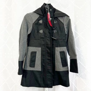 319. YOKI Girls Medium Outerwear Collection toggle coat with hood black gray NEW - Picture 1 of 8