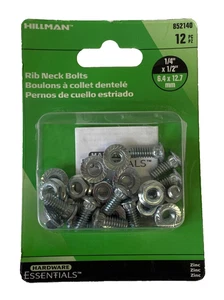 Hillman 1/4" x 1/2" Rib Neck Bolts Zinc 852140 Hardware Essentials 12 PACK - Picture 1 of 2