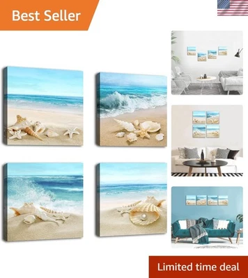 Пляж волны настенное искусство океан декор пески ракушки морские звезды природы картины синий... - Изображение 1 из 4