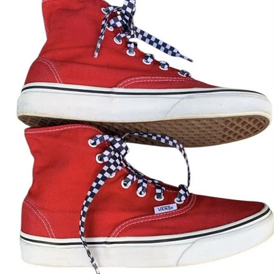 VANS Sk8 High Top Sneakers  Red Canvas With Checkered Laces W 7/M 5.5 - Image 1 of 4