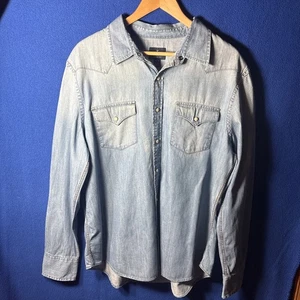 Camisa Denim American Eagle XL Para Hombre Manga Larga Con Botones Western Informal Azul - Imagen 1 de 5