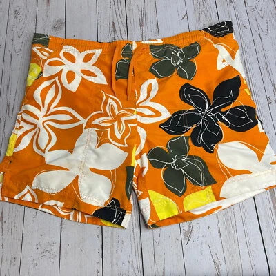 Weekender Swim Trunks Mens Large Orange Floral Hawaiian Lined Board Shorts - Image 1 of 4