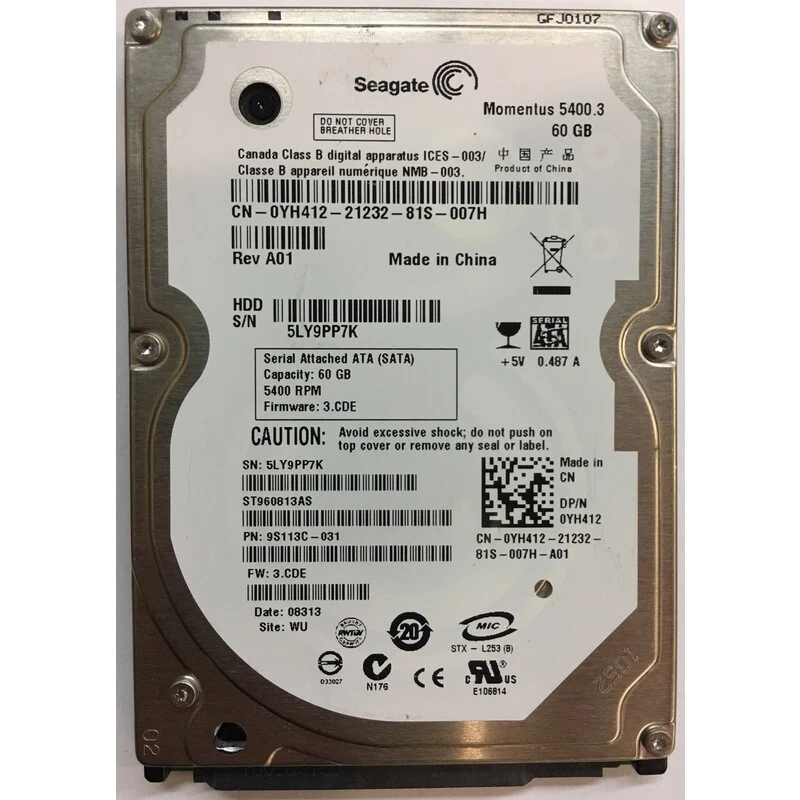 9S113C-031 - Seagate 60GB 5400 RPM SATA 2.5" HDD - Image 1 of 1