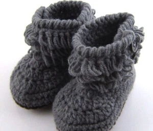 Crochet Baby Booties - First Snow Boots Loops Design (3-12 months) - Gray - Picture 1 of 1