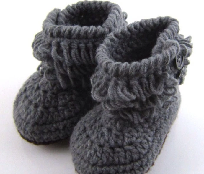 Botines Bebé Crochet - Primeras Botas de Nieve Diseño Lazos (3-12 meses) - Gris Foto 1 de 1