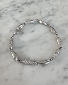 Swarovski Silver Tone Clear Crystal Pave Alternating Link Bracelet 7" - Picture 1 of 13
