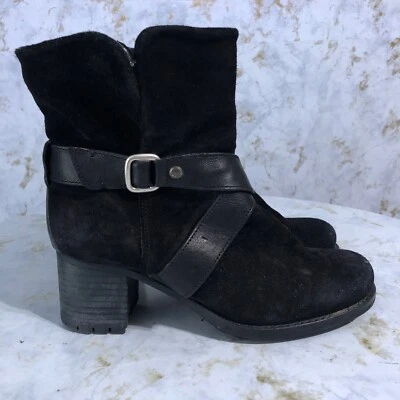 Trask Mujer Talla 6M Zapatos Negro Gamuza Cuero Tirantes Motociclista Moda Botines Foto 1 de 4