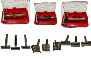Lot Of 3 VTG GILLETTE RAZORS WITH ORIGINAL RED CASE MADE IN USA BLADE INCLUDED - Picture 1 of 20