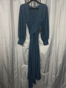 Nuevo con etiquetas Vestido midi Eloquii frente cruzado para mujer 14 azul carbono jersey tejido maduro - Imagen 1 de 15