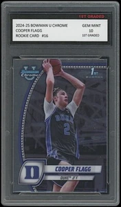 Tarjeta de novato Cooper Flagg 2024-25 Bowman U cromada primer grado 10 Duke Blue Devils - Imagen 1 de 1