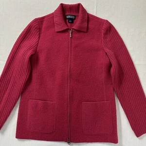 Lands End Womens 6 Blazer Jacket Pink Boiled Wool Full Zip Ribbed Knit Accent - Picture 1 of 11