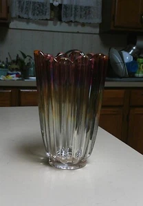 JARRÓN FLORERO VINTAGE DE VIDRIO DE CARNAVAL FEDERAL TONO GEMA CELESTIAL CALÉNDULA PÚRPURA - Imagen 1 de 5