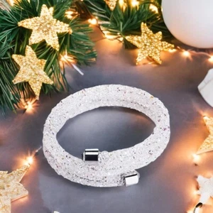 AB / White Crystal Dust Double Wrap Bangle Made with Swarovski Elements Crystals - Picture 1 of 7