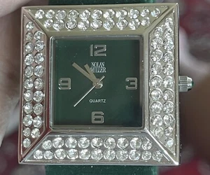 Nolan Miller Glamour Collection Cuff Watch Green Velour Crystals New Battery - Picture 1 of 10