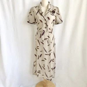 Vintage Joseph Ribkoff Leaf Print Pajama Converted Light Peplum Ankle Dress S/M - Picture 1 of 9