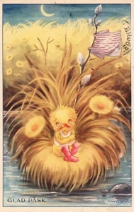 Glad Pask  Karlstrom Sweden Artist Chick alone crying Easter  Postcard - Picture 1 of 2