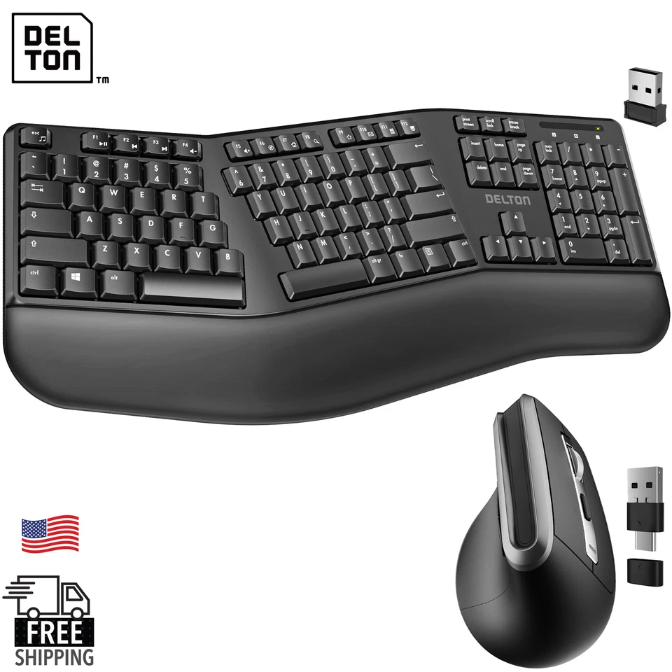 Delton G20 Ergonomic 2.4Ghz Wireless Keyboard and Mouse Combo - Black - Image 1 of 4