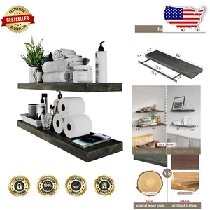 Wall-Mounted 24-Inch Rustic Floating Shelf Set for Kitchen, Living Room & More - Picture 1 of 8