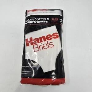 Hanes 1987 Boys Size 12 Deadstock 100% Cotton 3 White Briefs Vintage Underwear - Picture 1 of 8