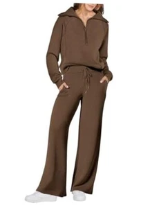 Women 2 Piece Outfits Sweatsuit Oversized Sweatshirt Sweatpants Medium Brown - Picture 1 of 7