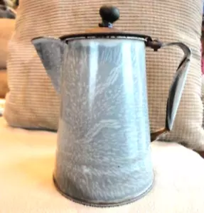 GRANITEWARE ENAMELWARE Grey COFFEE POT Gray Mottled Vintage - Picture 1 of 11