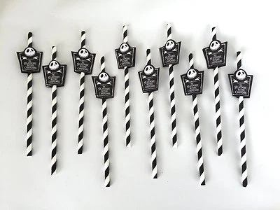 JUEGO DE 10 pajitas chevron pesadilla antes de Navidad/favores de fiesta/bebidas Foto 1 de 4