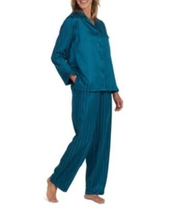 Miss Elaine 2-Pc. Striped Notched Collar Pajama Set - Teal - Picture 1 of 1