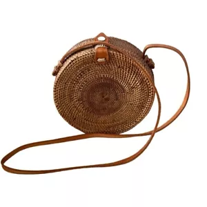 Handmade Round Rattan Bag Shoulder Straw Bags Crossbody Beach Purse - Picture 1 of 3