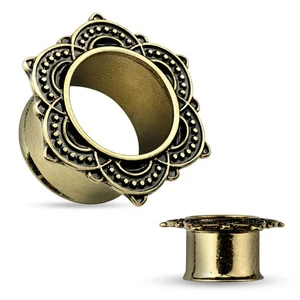 Paar große antike Gold IP Rose von Sharon Design Flared Tunnel Ohr Plugs - Bild 1 von 2
