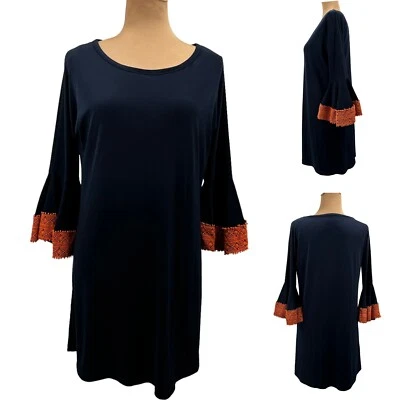 Vestido Judith March Cambio Naranja Campana Crochet Manga 3/4 Forrado Azul Marino Grande Boho Foto 1 de 4