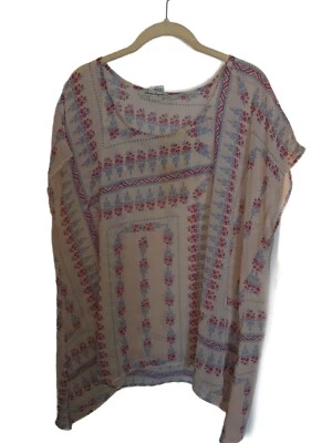 American Rag Cie Size 2X Plus Top Blue Red Beige Pullover Light Semi Sheer - Image 1 of 4