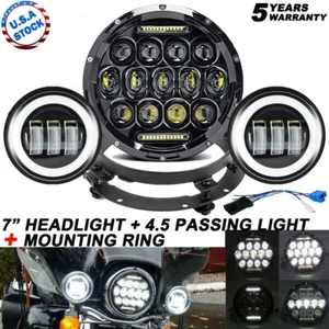 Fits for Harley Electra Glide 7" LED Projector Headlight + 4.5" Passing Lights - Picture 1 of 12