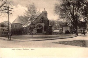 Dedham, MA Massachusetts  PUBLIC LIBRARY Norfolk Co  ca1900's Rotograph Postcard - Picture 1 of 2