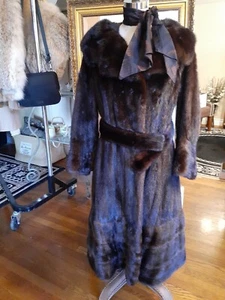 Furs by Bricker (Black Diamond Mink) Ranch Mink Coat w/Belt & Scarf S - Picture 1 of 12