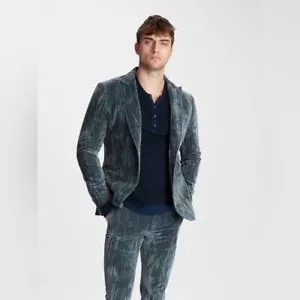 NWT $1498 John varvatos Crushed Velvet Jacket In Oiled Blue Size: 46 - Picture 1 of 6