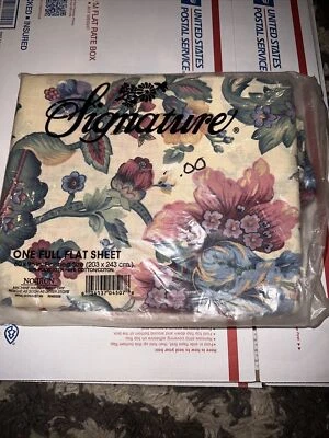 Signature Full Flat Sheet  Beautiful Floral Design Vintage Foto 1 de 4