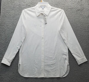 Dylan Gray Shirt Top Womens Medium White Cotton Side Slit Collared Button Down - Picture 1 of 10