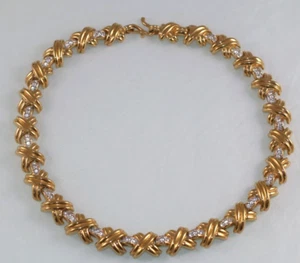 Fab! Vintage AFJ  Rhinestone XOXO Link Statement Necklace collar gold plated - Picture 1 of 7