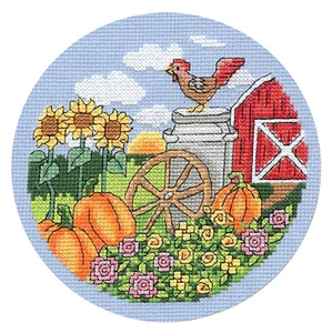 Cross Stitch Kit ~ Design Works Country Fall Farm w/6" Wood Hoop #DW7085 - Picture 1 of 4