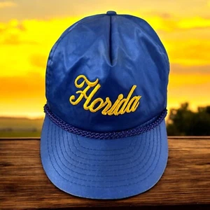Vintage Florida blau Satin Mütze Kappe Zipback Trucker Seil gelb Otto 90er Strand - Bild 1 von 9