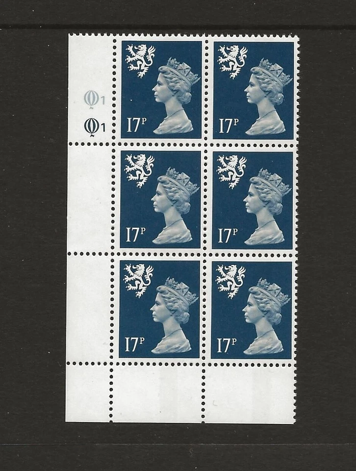 1990 Scotland 17p Deep Blue Cyl 1,1 pane of 6 unmounted mint - Image 1 of 1