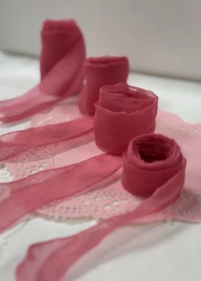 Bubblegum Pink 100% Silk Sheer Crinkle Chiffon Ribbon ( 4 Widths to choose from) - Image 1 of 4