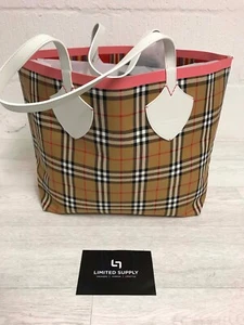 BURBERRY LARGE GIANT REVERSIBLE TOTE CANVAS MULTI CHECK PINK 4077386  - Picture 1 of 8