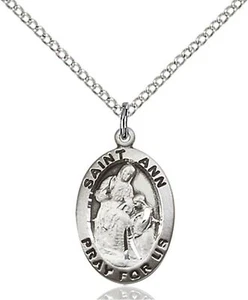 Sterling Silver Saint Ann Medal Pendant Necklace 18" Chain GiftBox - Picture 1 of 3