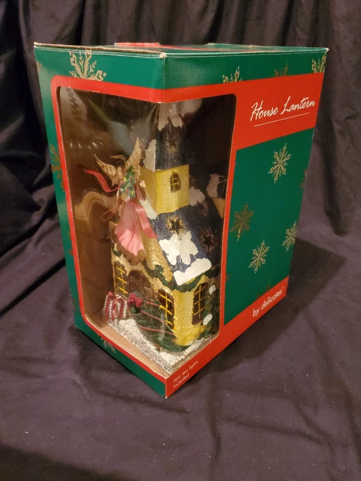 Delicates Christmas House With Angel Lantern - Vintage With Box - Unused - Image 1 of 4