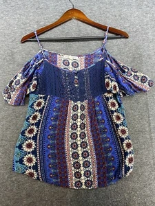 Lola Grace Floral Boho Peasant Top Cold Shoulder Adjustable Spagetti Straps Sz S - Picture 1 of 9